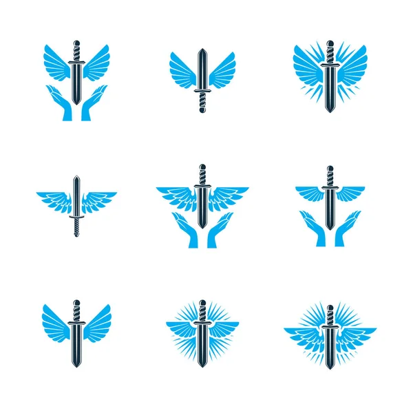 Guardian Angel Vector Conceptual Emblems Collection Graphic Illustrations Use Religious — Stock Vector