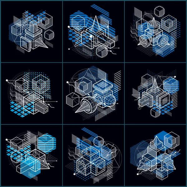 Fundos Abstratos Isométricos Com Linhas Outros Elementos Diferentes Modelos Abstratos — Vetor de Stock