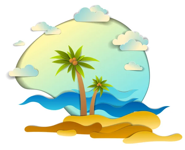 Beach Palms Sea Waves Perfect Seascape Clouds Sky Summer Beach — Stock Vector