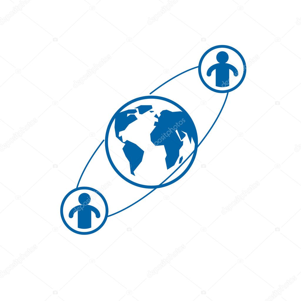 World and Person creative logo, unique vector symbol created with different icons. System and social Matrix sign. Person and humankind interacts with each other. System and social Matrix sign.