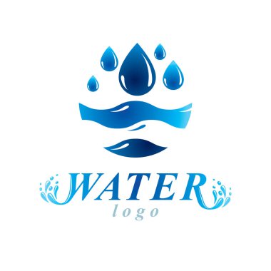 Pazarlama tasarım sembolü olarak kullanılmak üzere taze mineralli su tasarımı vektör amblemi. Çevre koruma konsepti.