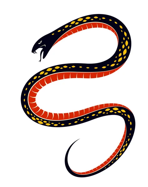 毒蛇复古纹身 攻击性食肉动物的矢量绘制 致命中毒蛇的象征 复古风格的插图 — 图库矢量图片