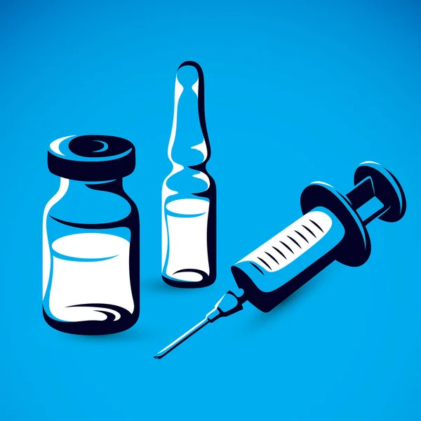 Vectorafbeelding Van Injectieflacon Ampul Met Geneesmiddel Medische Spuit Voor Injecties — Stockvector