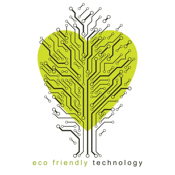 矢量图以心形表现未来派树 新技术 生态友好型技术概念 — 图库矢量图片