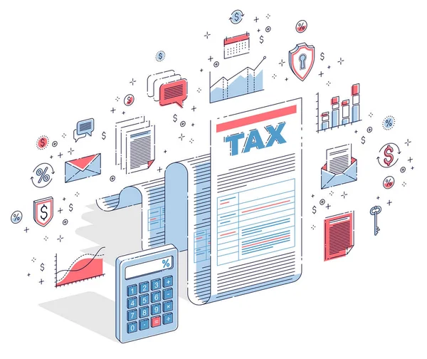 Concept Imposition Formulaire Impôt Feuille Papier Document Juridique Avec Calculatrice — Image vectorielle