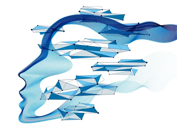Schöne Futuristische Illustration Des Menschlichen Kopfes Aus Punktierten Teilchen Flow — Stockvektor