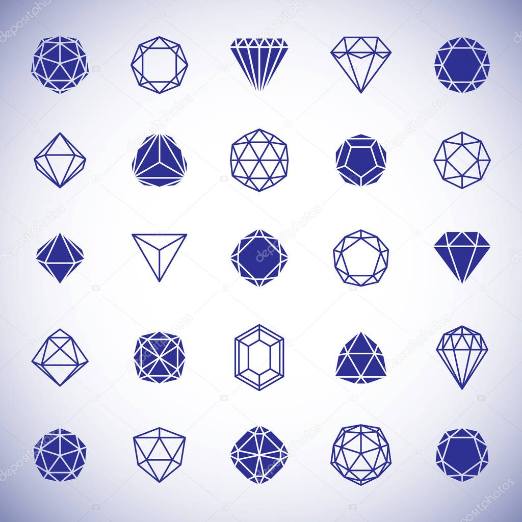 Collection of vector abstract geometric figures best for use as elegant business logo. Diamond design element.