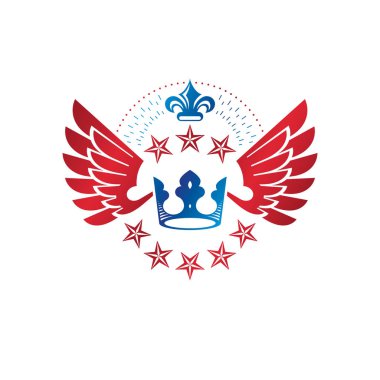 Kraliyet Taç amblemi. Heraldic Coat of Arms dekoratif logosu izole edilmiş vektör çizimi. Beyaz arkaplanda eski tarzda antik logotype.