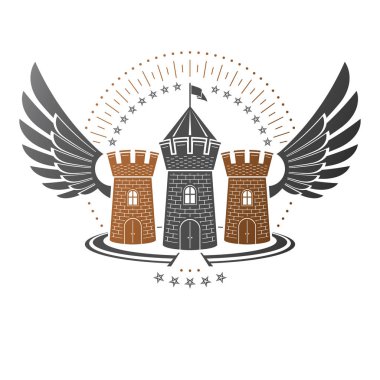 Antik Bastion amblemi. Hanedan vektör tasarım öğesi. Retro tarzı etiket, Hanedanlık armaları logo. İzole beyaz zemin üzerine süslü logo.