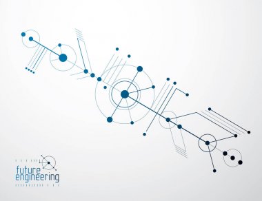 Teknik plan, grafik ve web tasarımında kullanmak için soyut mühendislik taslağı. Endüstriyel sistemin çizim vektörü çizgileri ve çemberlerle oluşturuldu.