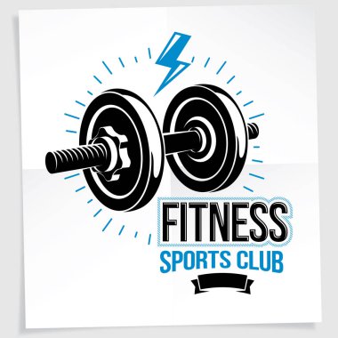 Spor popülerleştirme ilham verici vektör poster disk ağırlığı dumbbell spor ekipmanları kullanılarak yapılan ve yıldırım sembolü ile dekore.