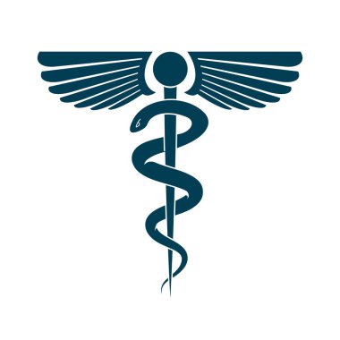Caduceus sembolü kuş kanatları ve zehirli yılanlar kullanılarak yapıldı, sağlık hizmeti kavramsal vektör çizimi.