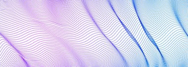 Dinamik dalga şeffaf tül tekstil rüzgarda, parçacıklar hareket halinde. Vektör soyut arkaplanı. 3D şekilli noktalar harmanlanmış ağ, rahatlatıcı duvar kağıdı.