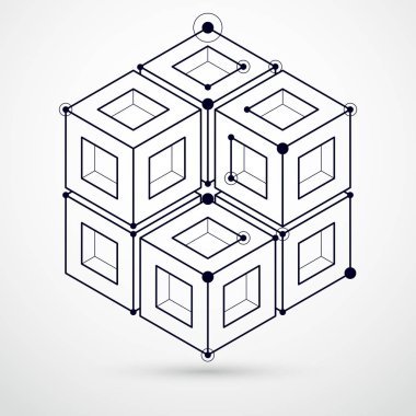 Broşür, el ilanı, poster, reklam, kapak, vektör soyut modern arkaplan için 3D siyah beyaz tasarım düzeni. Küpler, altıgenler, kareler, dikdörtgenler ve elementlerin bileşimi.