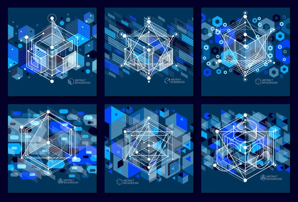 Soyut Vektör Geometrik Elemanları Fütüristik Tarzı Mavi Siyah Şablon Kompozisyonları — Stok Vektör