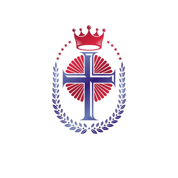 Emblema Decorativo Cruz Cristiana Elemento Diseño Vectorial Heráldico Compuesto Por — Vector de stock