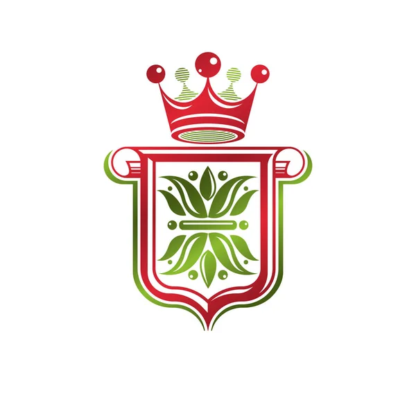 Emblema Heráldico Vintage Creado Con Corona Monarca Flor Lirio Símbolo — Vector de stock