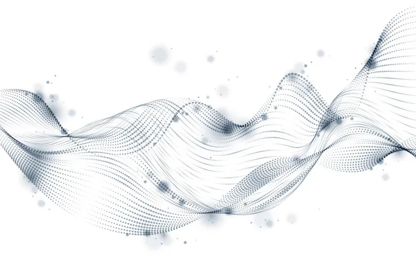 3D粒子メッシュ配列 音波が流れる 丸点ベクトル効果イラスト ブレンドメッシュ 3D未来技術スタイル — ストックベクタ