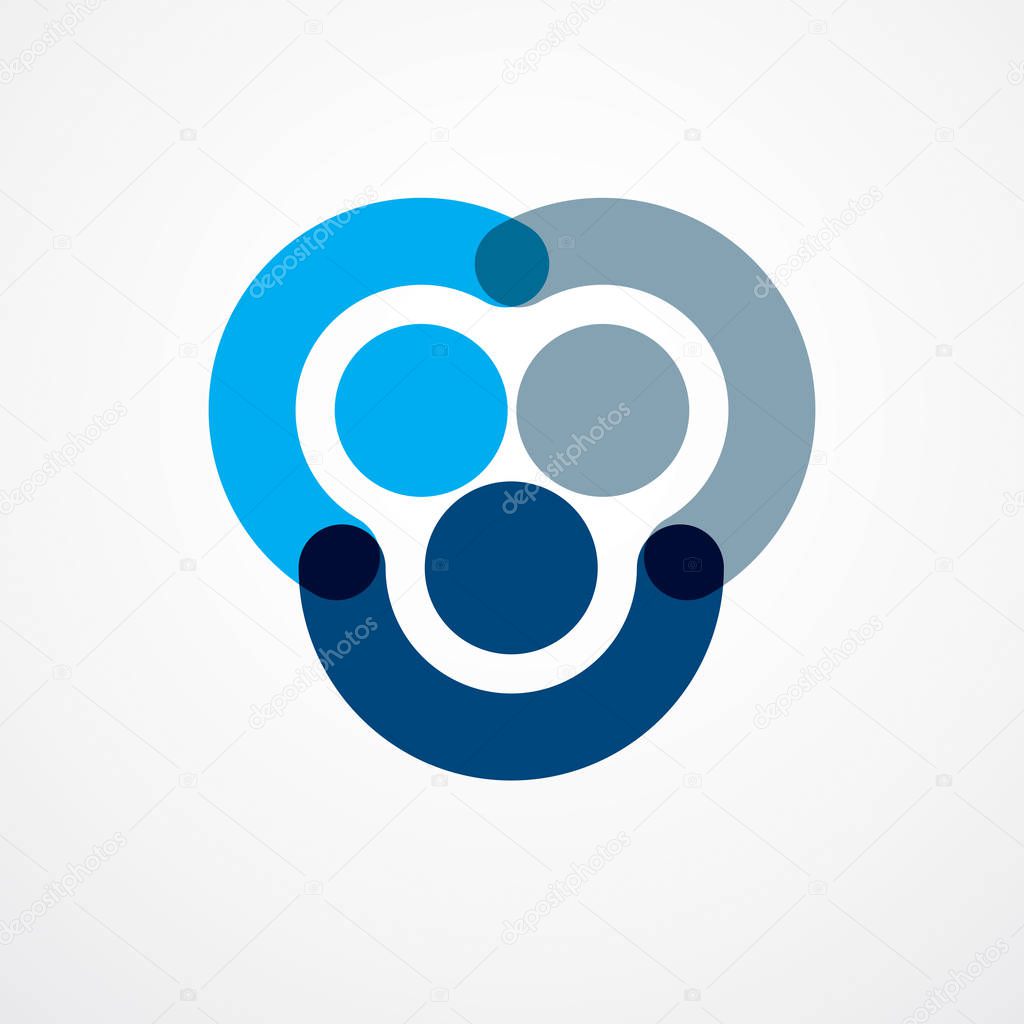 Teamwork and friendship concept created with simple geometric elements as a people crew. Vector icon or logo. Unity and collaboration idea, dream team of business people blue design.