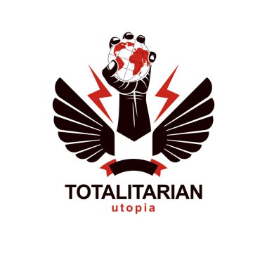Yükseltilmiş kol Dünya 'yı, vektör logosunu tutuyor. Güç ve otorite kavramsal resimleme.