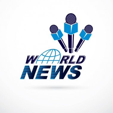Haberler ve gerçekler, dünya haberleri ve gazetecilik mikrofon ekipmanları kullanılarak oluşturulan vektör logosunu bildiriyor.