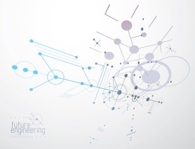 Daireler ve çizgilerden yapılmış mühendislik teknolojisi vektör duvar kağıdı. Teknik çizim soyut arkaplan.