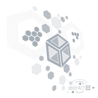 Teknik plan, grafik ve web tasarımında kullanmak için soyut mühendislik taslağı. Altıgenler, çizgiler ve dairelerle oluşturulan endüstriyel sistemin vektör çizimi.