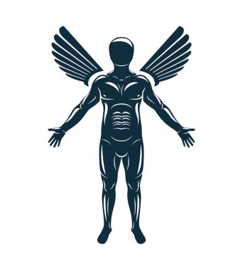 Vektör grafik resmini insan, bireysellik kuş kanatları ile yaratılmıştır. Koruyucu melek metafor.