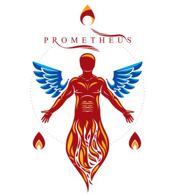 Vektör çizim atletik erkek kuş kanatları ile özgürlük kavramı oluşur. Prometheus metafor.