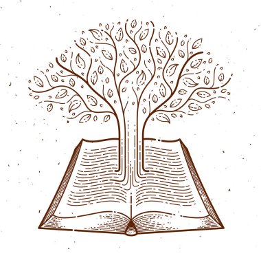 Ağaç açık vintage kitap eğitim o metin satırları büyüyen