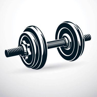 Dumbbell vektör çizim üzerinde beyaz disk ağırlık ile izole. Güç kaldırma ve fitness eğitim için Spor donatımı.