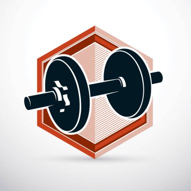 Dumbbell vektör çizim üzerinde beyaz disk ağırlık ile izole. Güç kaldırma ve fitness eğitim için Spor donatımı.