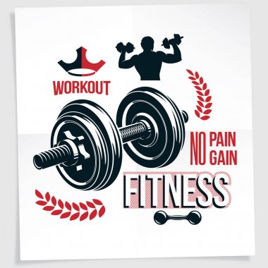 Ağır yük güç Şampiyonası reklam afişi fitness dumbbells spor ekipmanları tutan spor sporcu vektör çizim ile oluşturulan kaldırma. Acı yoksa, hayır yazı kazanmak.