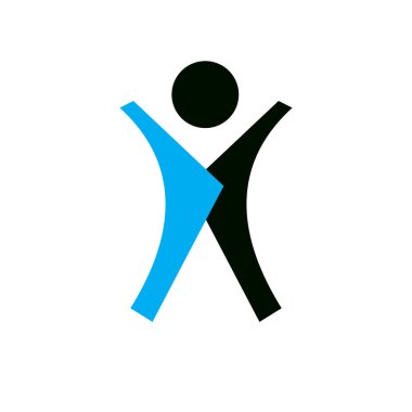 Yükseltilmiş elleri ile heyecanlı soyut kişinin Vektör illüstrasyon. Başarılı iş kariyeri soyut logotürü. Kurumsal gelişim sembolü. Özgürlük yaratıcı simgesi.