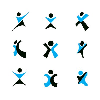 Neşeli soyut bireysel kadar ulaşan silah ile vektör Illustration. Mutluluk metafor logosu.