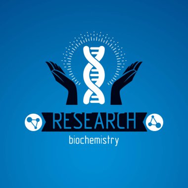 İnsan DNA'sı bir model bakmakta ellerini tutun. Biyomühendislik genetik, soyut yönünü olarak vektör bilimsel sembolü en iyi eğitim, bilim ve insanlık evrim araştırmalarda kullanılmak.