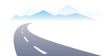 Köy yolu kıvrımlı otoban vektörü mükemmel tasarım çizimi. Doğaya, dağlara, kayalara, turizme ve seyahat temasına giden yol. Metin için kopyalama alanı olan yol panosu ya da reklam panosu olarak kullanılabilir.