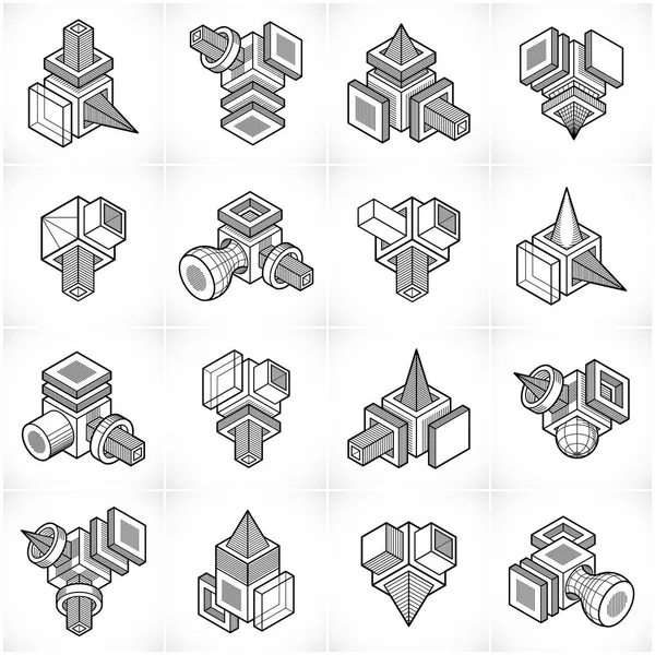 Ensemble Abstrait Formes Tridimensionnelles Dessins Vectoriels — Image vectorielle