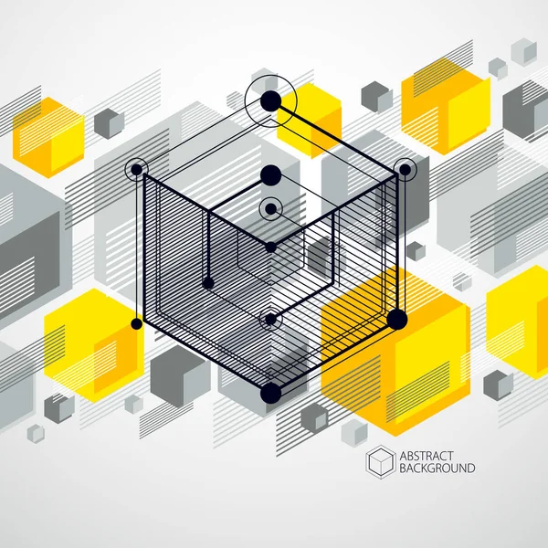 Desenho Vetorial Sistema Industrial Amarelo Criado Com Linhas Cubos Composição — Vetor de Stock