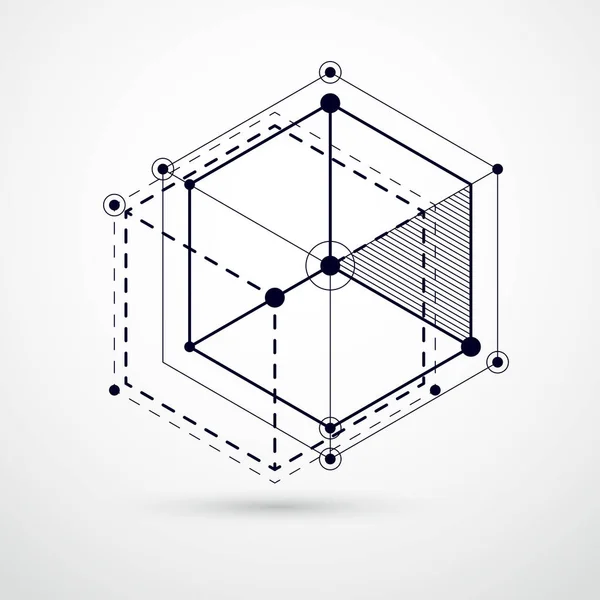 Schema Tehnică Fundal Digital Vectorial Alb Negru Elemente Geometrice Design — Vector de stoc