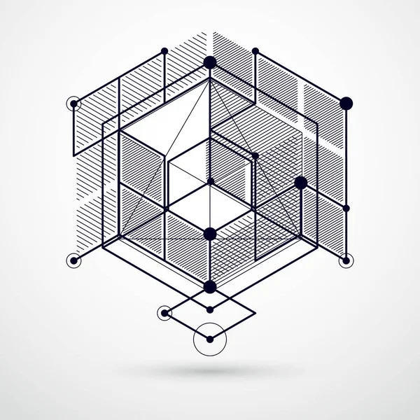 Lines Shapes Abstract Vector Isometric Black White Background Abstract Scheme — Stock Vector