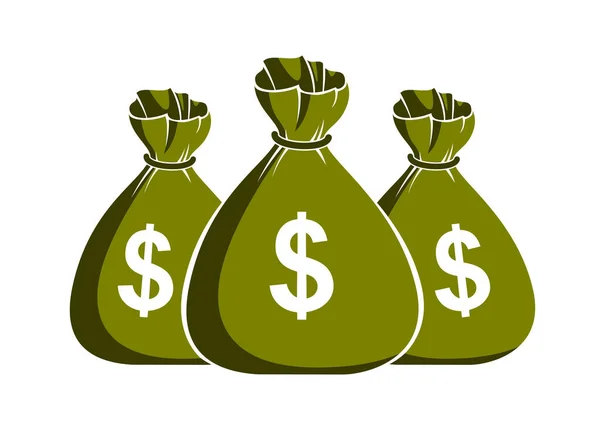 Three moneybags money bag vector simplistic illustration icon or — Stock Vector