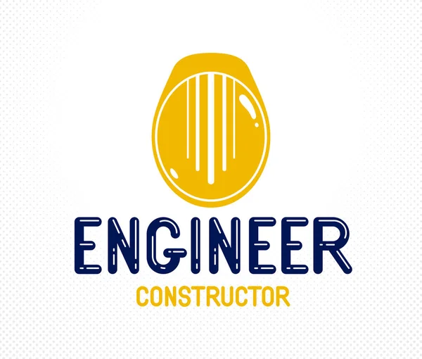 Logo del ingeniero o icono con casco de seguridad amarillo, con estilo industr — Vector de stock