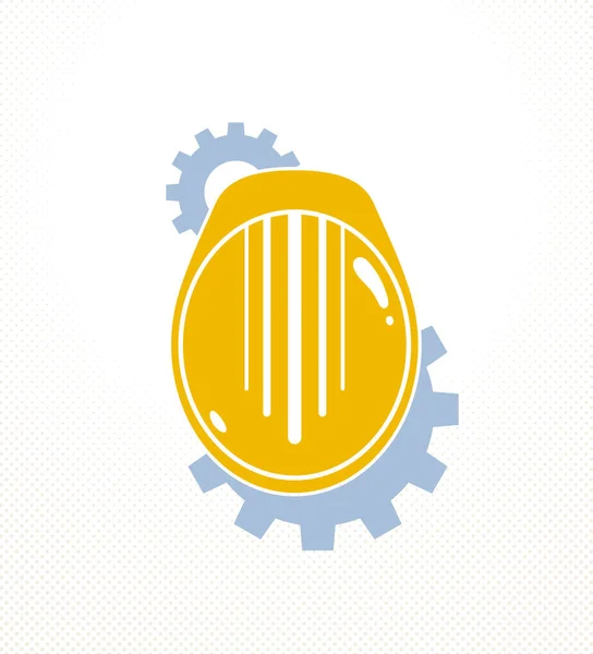 Инженерный логотип или иконка с желтым шлемом безопасности, стильный industr — стоковый вектор
