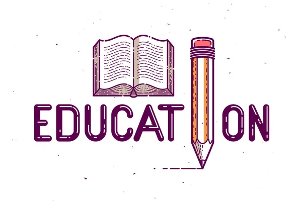 Éducation mot avec crayon au lieu de la lettre I et livre, étudier un — Image vectorielle