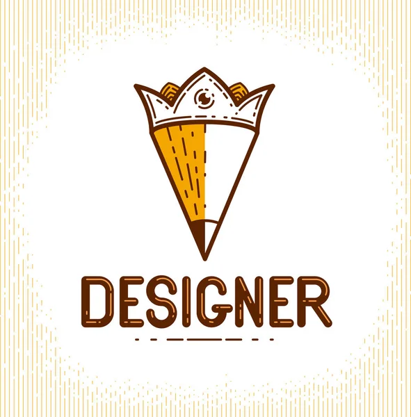 Lápiz combinado con corona, vector simple logotipo de moda o icono fo — Vector de stock