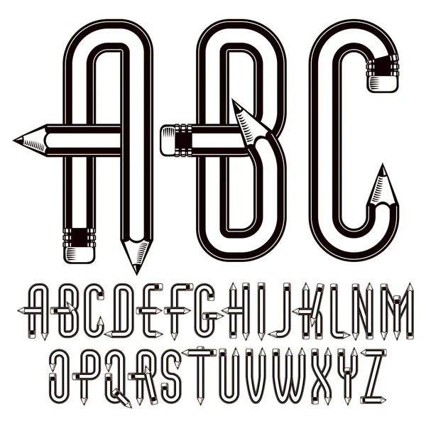 Vector Hoofdletters Engelse Alfabet Letters Collectie Gebouwd Met Scherpe Potloden — Stockvector