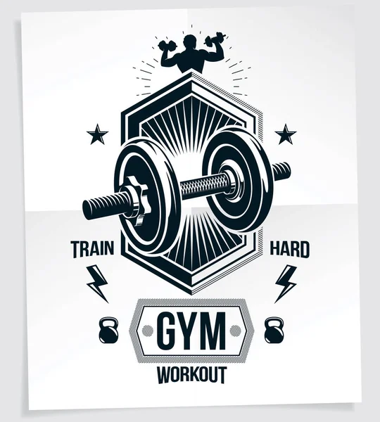 Bodybuilding Vector Motivation Poster Created Disc Weight Dumbbell Kettle Bell — Stock Vector