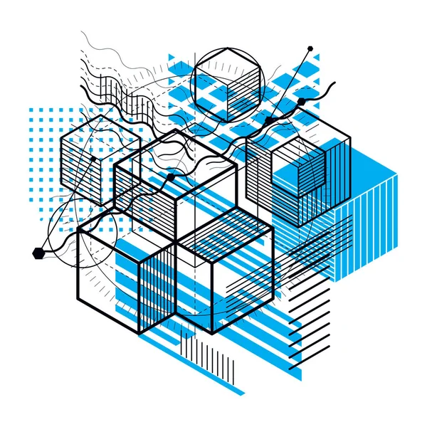 Absztrakt Alakzatok Összetétele Izometrikus Háttér Vektor Kockák Hatszög Négyzetek Téglalapok — Stock Vector