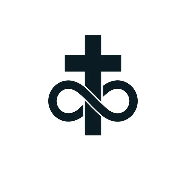 Símbolo Conceptual Dios Inmortal Combinado Con Signo Bucle Infinito Cruz — Vector de stock